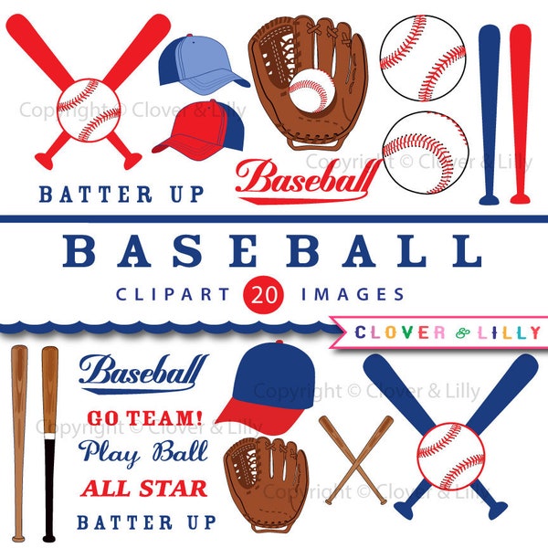 Baseball clipart mitt, baseballs, bats, hats, clip art images, birthday party INSTANT DOWNLOAD