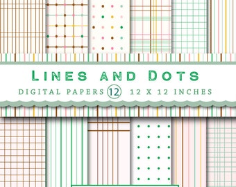 Lines and Dots digital paper for cards and scrapbooking, Papers with graphs, ledger, scrapbook design, Instant Download, Clover and Lilly