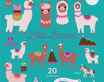 Lama clipart, mignon lamas clip art, burro, carte d’anniversaire, alpaga, illustration, Instant Download kawaii