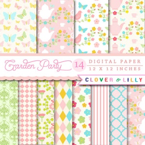 Garden Party digital papers for scrapbooking, cards, invites, flowers, paper, printable download