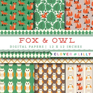 Fox Digital Papers woodland scrapbooking paper owls, paper pack DIGITAL DOWNLOAD