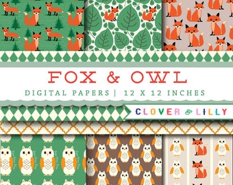 Fox Digital Papers woodland scrapbooking paper owls, paper pack DIGITAL DOWNLOAD