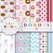 Donut digital paper with donuts, milk bottles, for birthday invites, scrapbooking, Instant Download commercial use