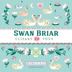 Swan Clipart for Mothers Day cards, wedding invitations, swans in PNG format. Instant Download, Commercial Use by Clover and Lilly