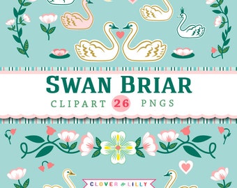 Swan Clipart for Mothers Day cards, wedding invitations, swans in PNG format. Instant Download, Commercial Use by Clover and Lilly