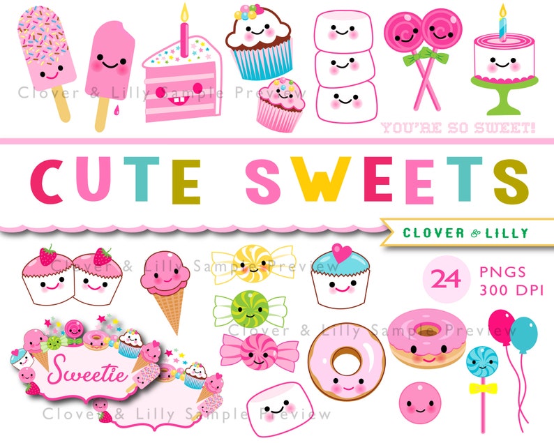 Cute Sweets Kawaii Clipart Cupcakes Candy Birthday Cake Etsy