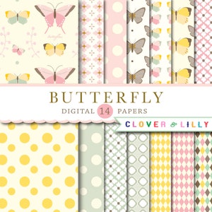 BUTTERFLY Digital Scrapbook Papers Commercial Use Included instant download scrapbooking botanical