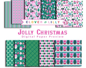 Christmas Digital Paper for card design, crafts, scrapbooking, Jolly Christmas, Santa Claus, Angel, Ornaments