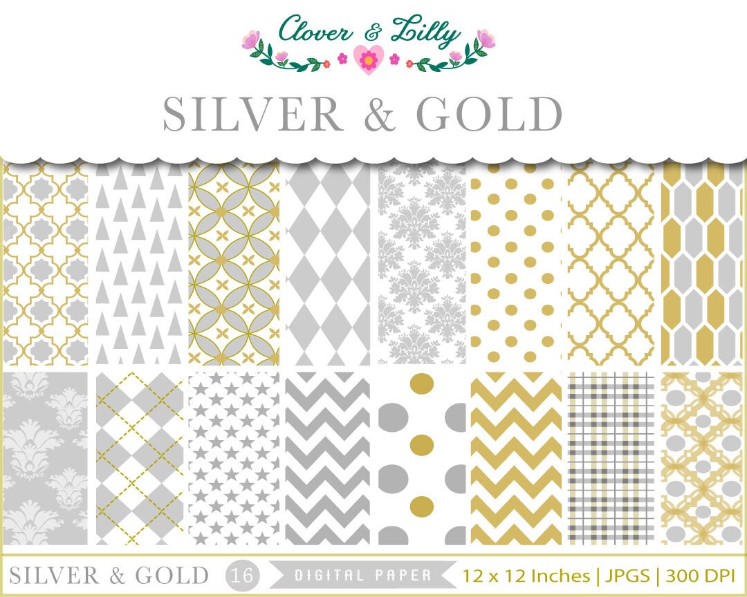 Elegant Silver and Gold Digital Paper for Christmas Holiday | Etsy