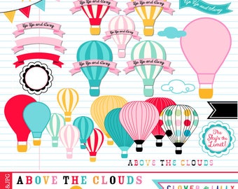 Hot Air Balloons clipart with bright colors Up, Up, and Away, INSTANT Download