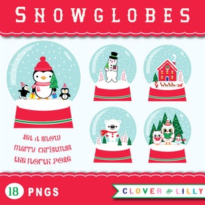 Christmas Snow Globe clipart, Snowman, Santa Claus, Penguins, Owls, North Pole, Cute Clip art, Instant Download, Clover and Lilly image 2