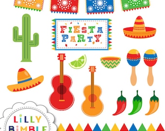 Fiesta Party in Primary Colors clipart for invitations, cards, and party decor picado, DIGiTAL DOWNLOAD