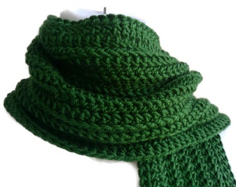 Solid Pine Green Scarf Vegan Acrylic or Pure Wool GABLE