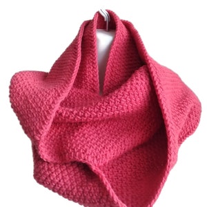Pure Wool circle scarf in pink currant handmade by smitten kitten originals knits