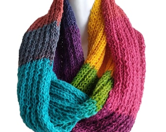 Lightweight Knit Circle Scarf Rainbow Stripe KELSEY Ready to Ship Gift