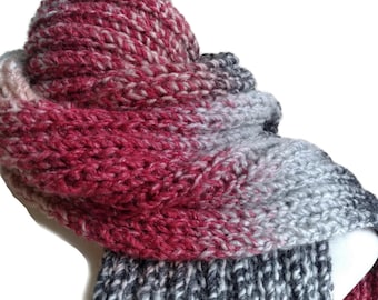 Acrylic Knit Stripe Scarf: Vegan Ribbed Ombre Scarf