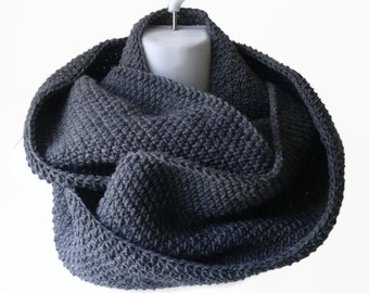 Charcoal Grey Circle Scarf Black Infinity Scarf Wool Blend or Acrylic Choose Your Color Neutral CHELSEA