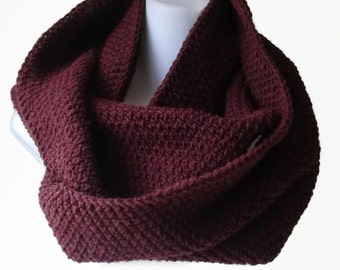 Oxblood Circle Scarf or Choose Your Color Infinity Scarf Wool Blend or Acrylic CHELSEA - Gift for Her or Him