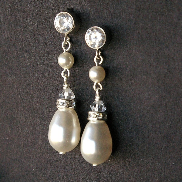 Classic, Rhinestone and Pearl Teardrop Earrings