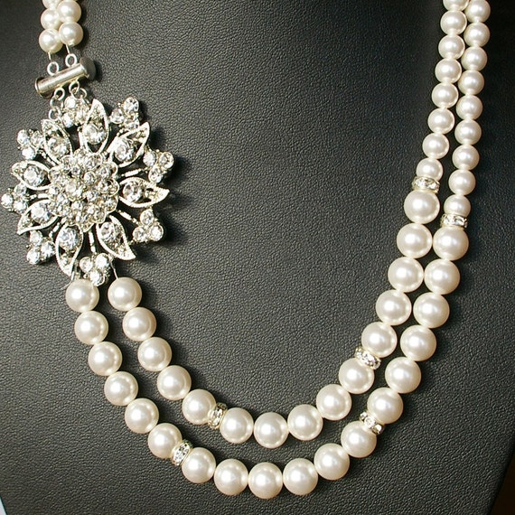 Pearl Wedding Necklace Art Deco Wedding Jewelry Ivory White | Etsy
