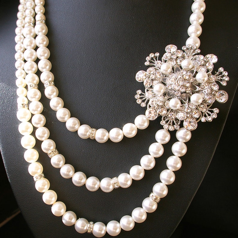 Statement Wedding Necklace Pearl Bridal Jewelry Vintage Etsy