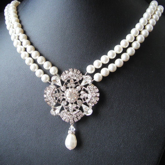 Statement Bridal Necklace Art Deco Wedding Jewelry Ivory | Etsy