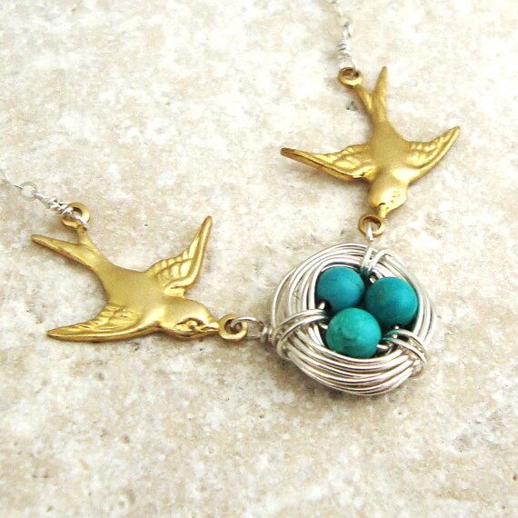 Items similar to Birds Nest Necklace, Sterling Silver Birds Nest