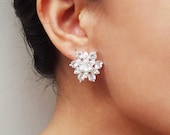 Pearl & Rhinestone Bridal Earrings, Vintage Inspired Wedding Bridal Jewelry, Crystal Flower Stud Wedding Earrings, Pippa