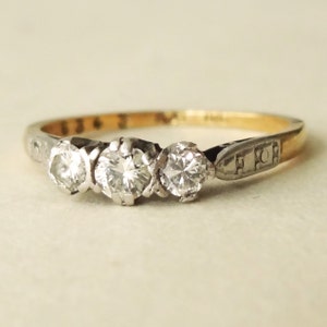 Art Deco Diamond Trilogy Ring, 1930's Platinum and 18k Gold Diamond Engagement Ring Approx. Size US 6.25
