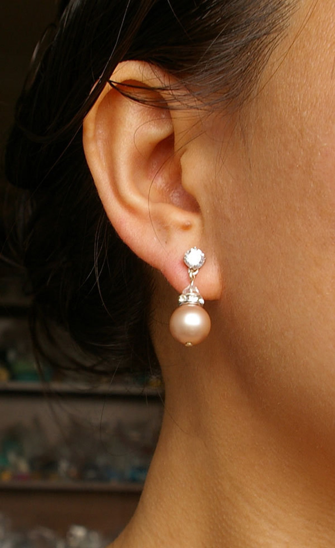 Champagne Pearl Bridal Earrings Champagne Pearl Drop Wedding Etsy