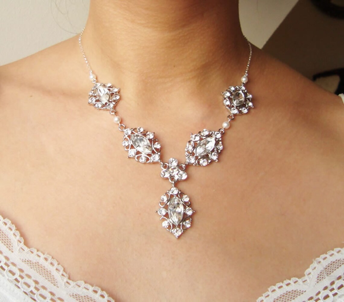 Art Deco Bridal Jewelry Set Wedding Necklace & Earrings Etsy