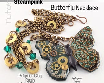 Tutorial de collar de mariposa Steampunk en arcilla polimérica y resina (Descarga PDF)