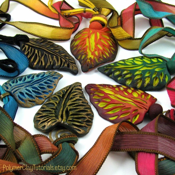 TUTORIAL Faux Carved Fall Leaves, Polymer Clay, Necklace, Brooch, Pendant, PDF Tutorial, instant download