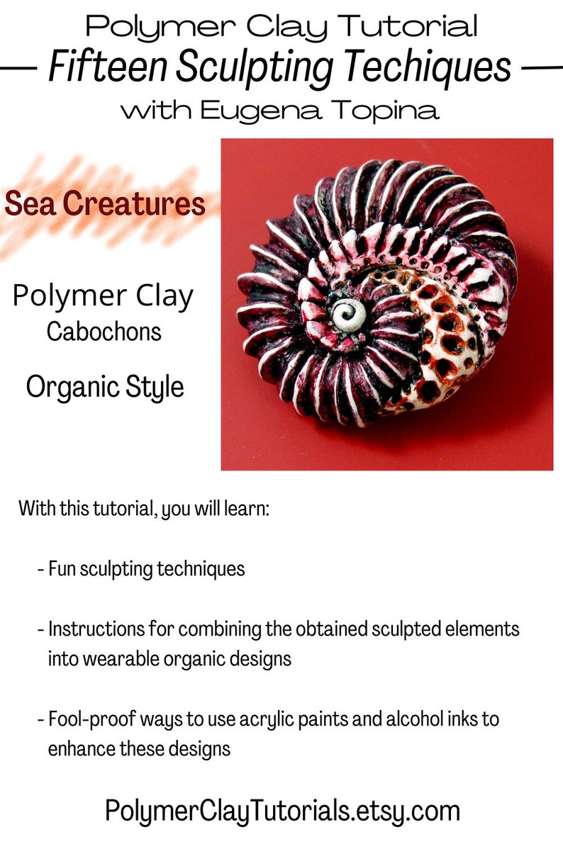 TUTORIAL Polymer Clay Sea Creatures, Organic Style Cabochons for Jewelry, Dragon Necklace, PDF File image 3