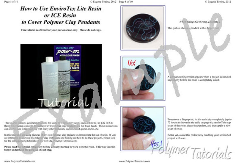 Example pages from complimentary tutorial How to Use Epoxy Resin on Polymer Clay