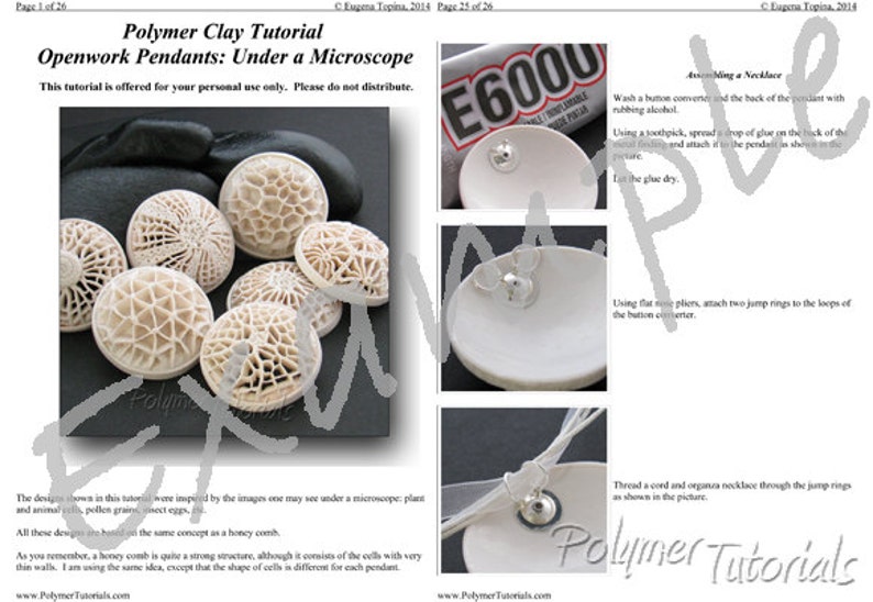 Example pages from the step-by-step tutorial Openwork Polymer Clay Pendants.