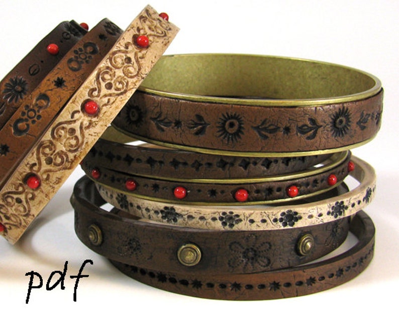 Step by step tutorial how to make polymer clay bracelets that look as if they are made of leather.