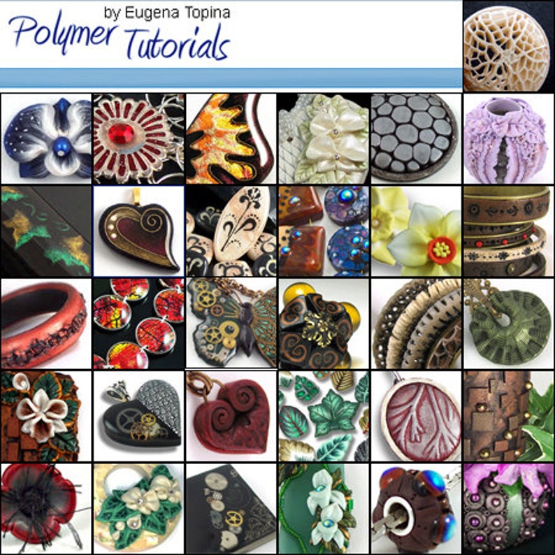 Pictures of other polymer clay tutorials by Eugena Topina