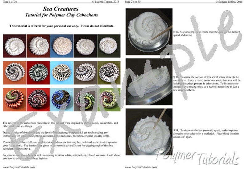 Example pages form the polymer clay tutorial Sea Creatures by Eugena Topina