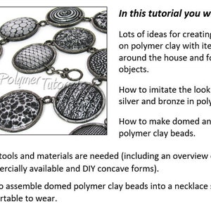 This tutorial is about making domed polymer clay beads with instructions for lots of different textures and metal surface imitation in polymer clay.