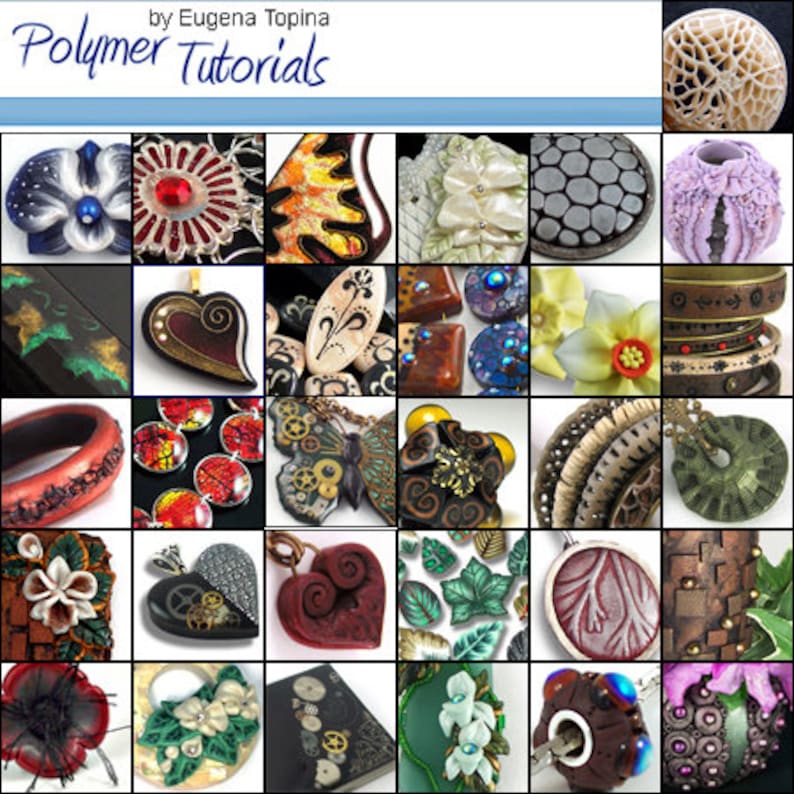 Marketing image for polymer clay tutorials by Eugena Topina.