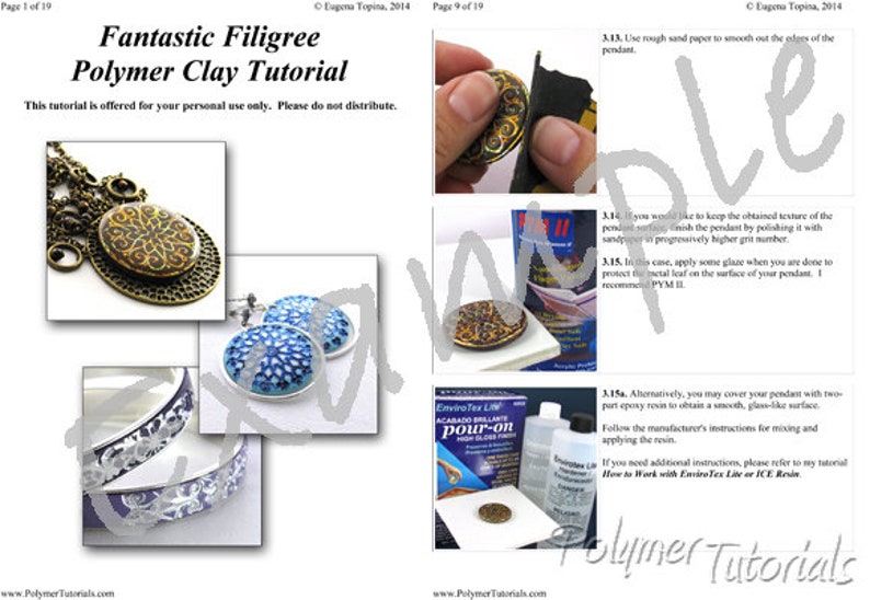 Example pages from polymer clay tutorial Fantastic Filigree