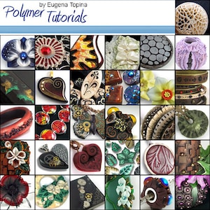 A marketing image for polymer clay tutorials by Eugena Topina.