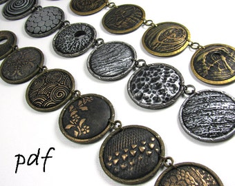 Texture Galore, TUTORIAL  for Polymer Clay Textured Domed Beads, Faux Metal Necklace, PDF File