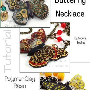 Examples of variations of the Steampunk butterfly necklace described in this step-by-step tutorial for polymer clay and resin.