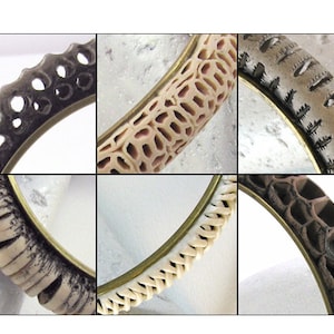Close-up pictures of all six openwork bracelets demonstrated in this polymer clay tutorial by Eugena Topina.