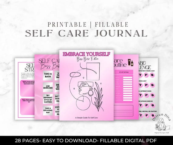 Digital Self Care Planner | Instant Digital Download | Fillable PDF Workbook | Boss Babe Planner | Self Care Journal | Self-Care Worksheets