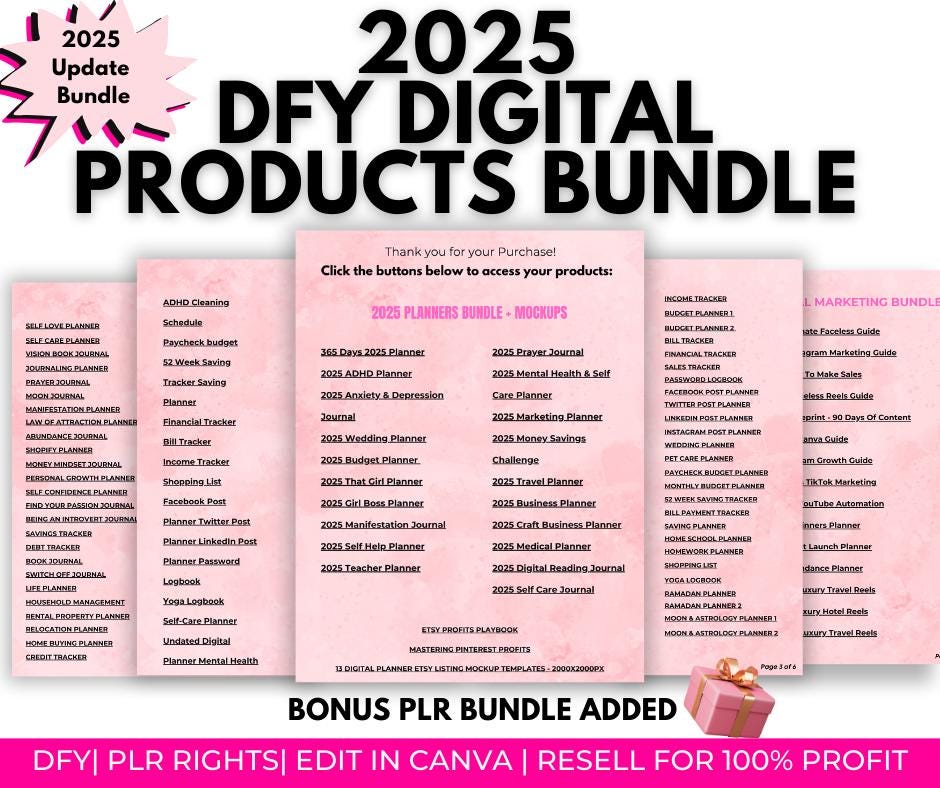 Done For You PLR Digital Products Bundle Templates Journals Passive Income Edit in Canva Ebook Resellable