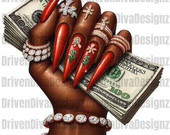 Mano di ragazza con contanti PNG / Pila di soldi Clipart / Boss Babe PNG / Unghie rosse che tengono soldi / Soldi in mano ClipArt / Moda di lusso PNG
