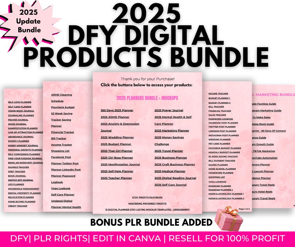 2025 Done For You PLR MRR Digital Products Bundle, Canva Templates, Trackers, Journals, Passive Income, Master Resell Rights, Digital Bundle